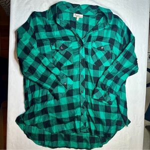 Hestera & Orchard Green Black Plaid Flannel Shirt XL Soft Rayon